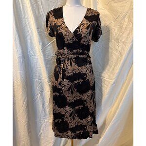 BANANA REPUBLIC  FAUX WRAP DRESS BROWN FLORAL PRINT SMALL NWT SILK & WOOL
